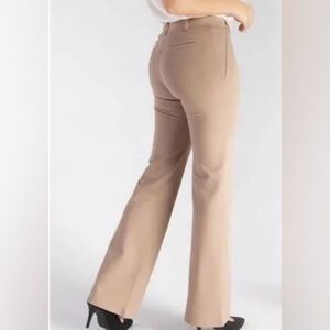 Betabrand Straight Leg Dress Yoga Mid-Rise Pull-On Pants in Khaki Twill Large P